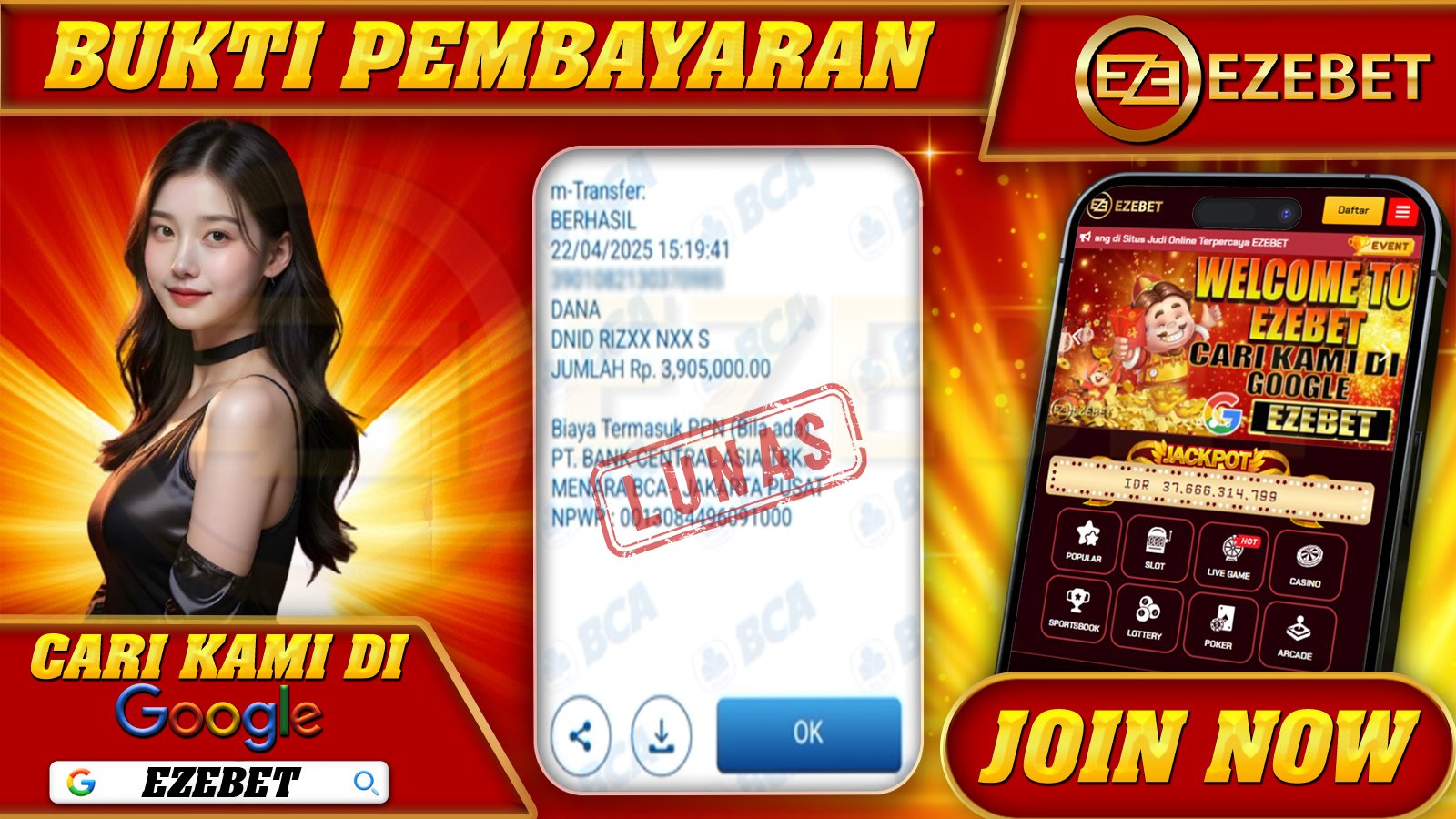 EZEBET KEMENANGAN MEMBER SLOT GAME MAHJONG WAYS Rp. 3.905.000,- LUNAS