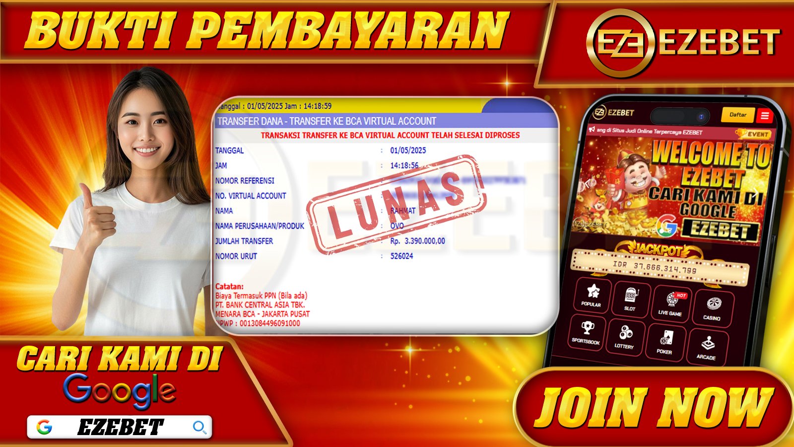 EZEBET KEMENANGAN MEMBER SLOT GAMES MAHJONG WAYS Rp. 3.390.000,- LUNAS