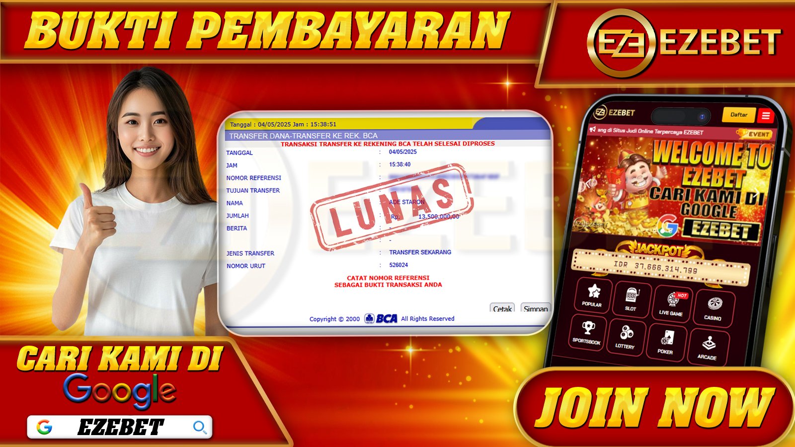 EZEBET KEMENANGAN MEMBER SLOT GAMES SBOBET Rp. 13.500.000,- LUNAS