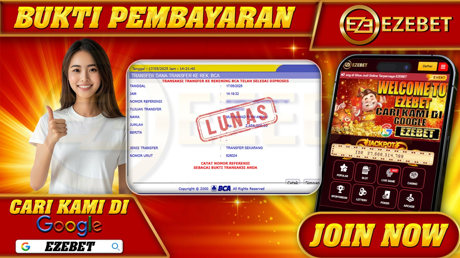 EZEBET KEMENANGAN MEMBER SLOT GAMES SBOBET Rp. 2.456.000,- LUNAS