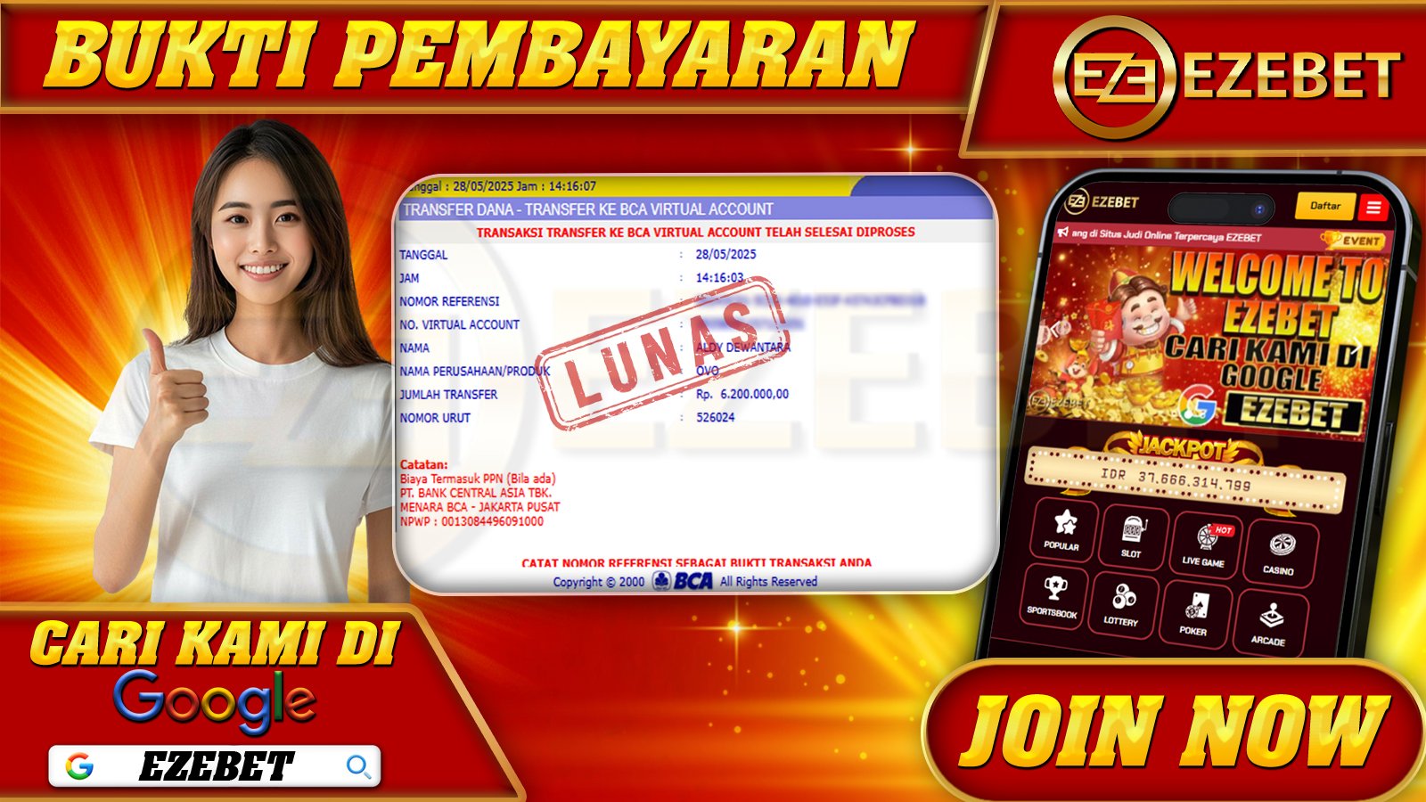 EZEBET KEMENANGAN MEMBER SLOT GAMES MAHJONG WAYS2 Rp. 6.200.000,- LUNAS