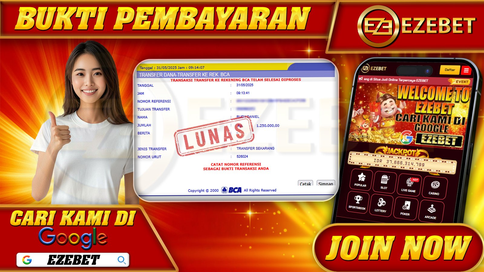 EZEBET KEMENANGAN MEMBER SLOT GAMES MAHJONG WAYS Rp. 1.250.000,- LUNAS
