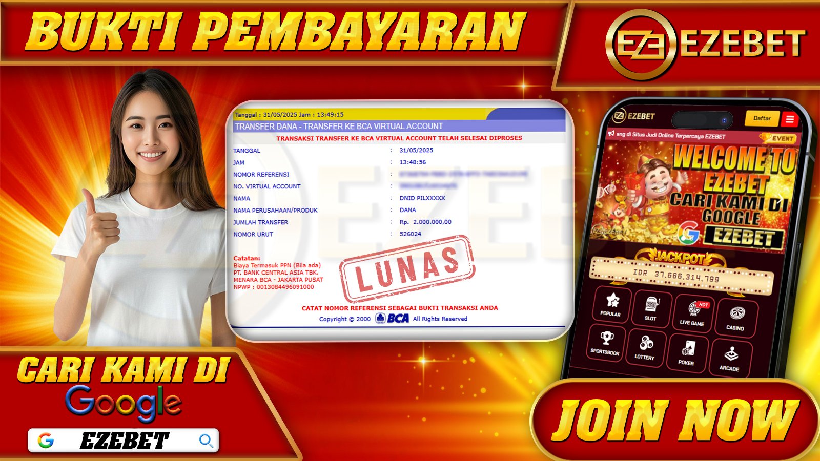 EZEBET KEMENANGAN MEMBER SLOT GAMES SBOBET Rp. 2.000.000,- LUNAS