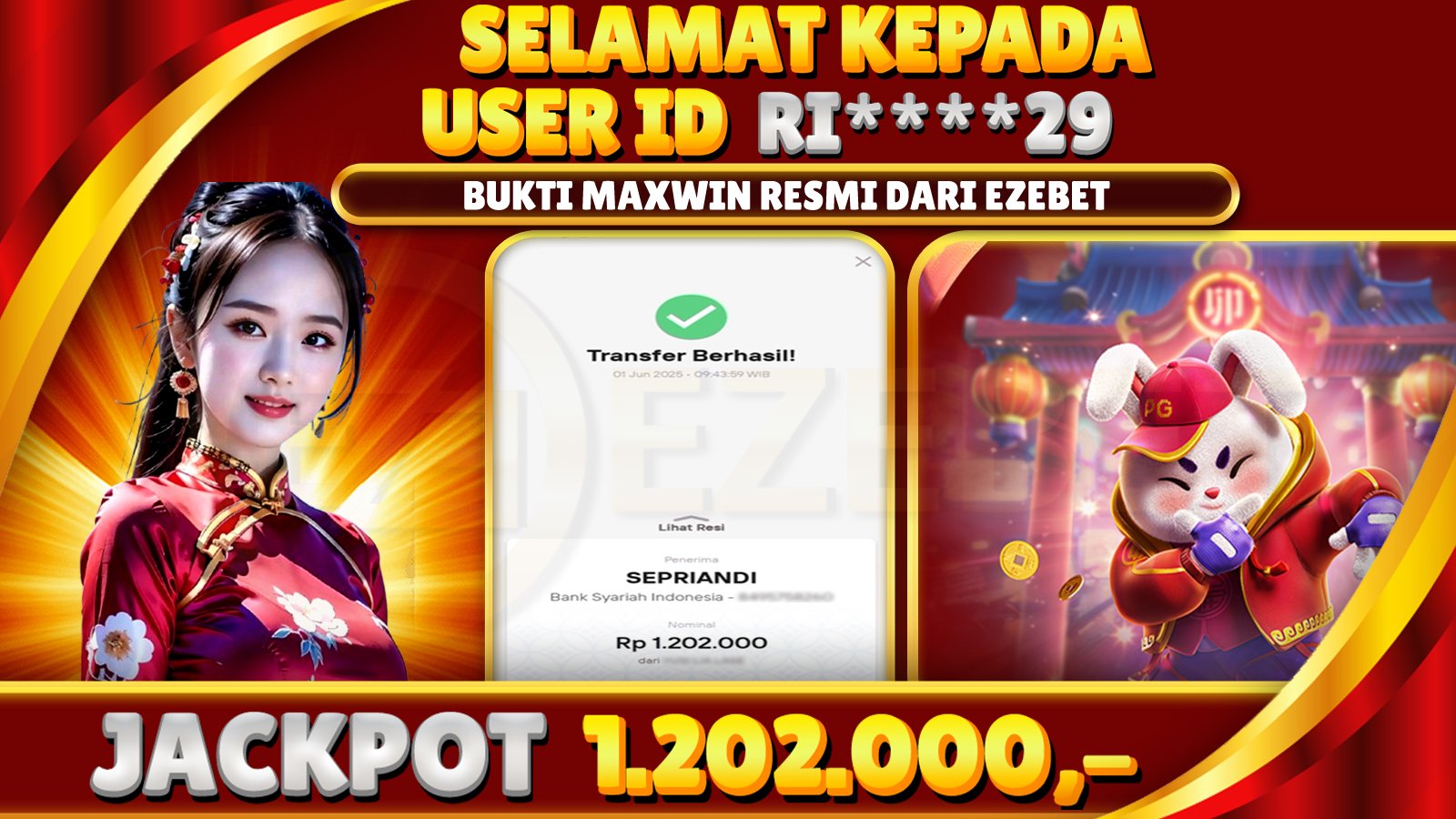 EZEBET KEMENANGAN MEMBER SLOT GAMES MAHJONG WAYS Rp. 1.202.000,- LUNAS