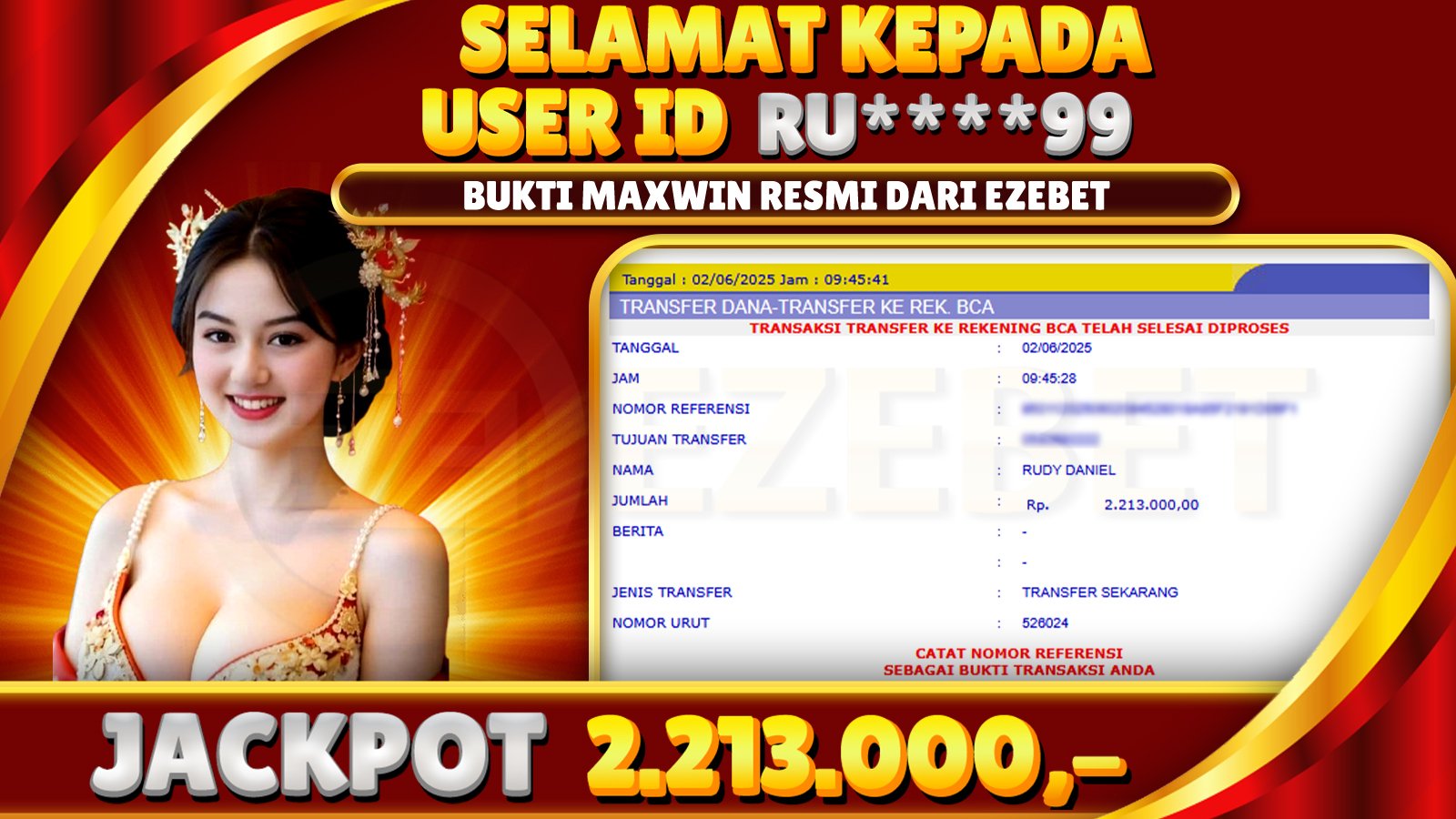 EZEBET KEMENANGAN MEMBER SLOT GAMES MAHJONG WAYS Rp. 2.213.000,- LUNAS