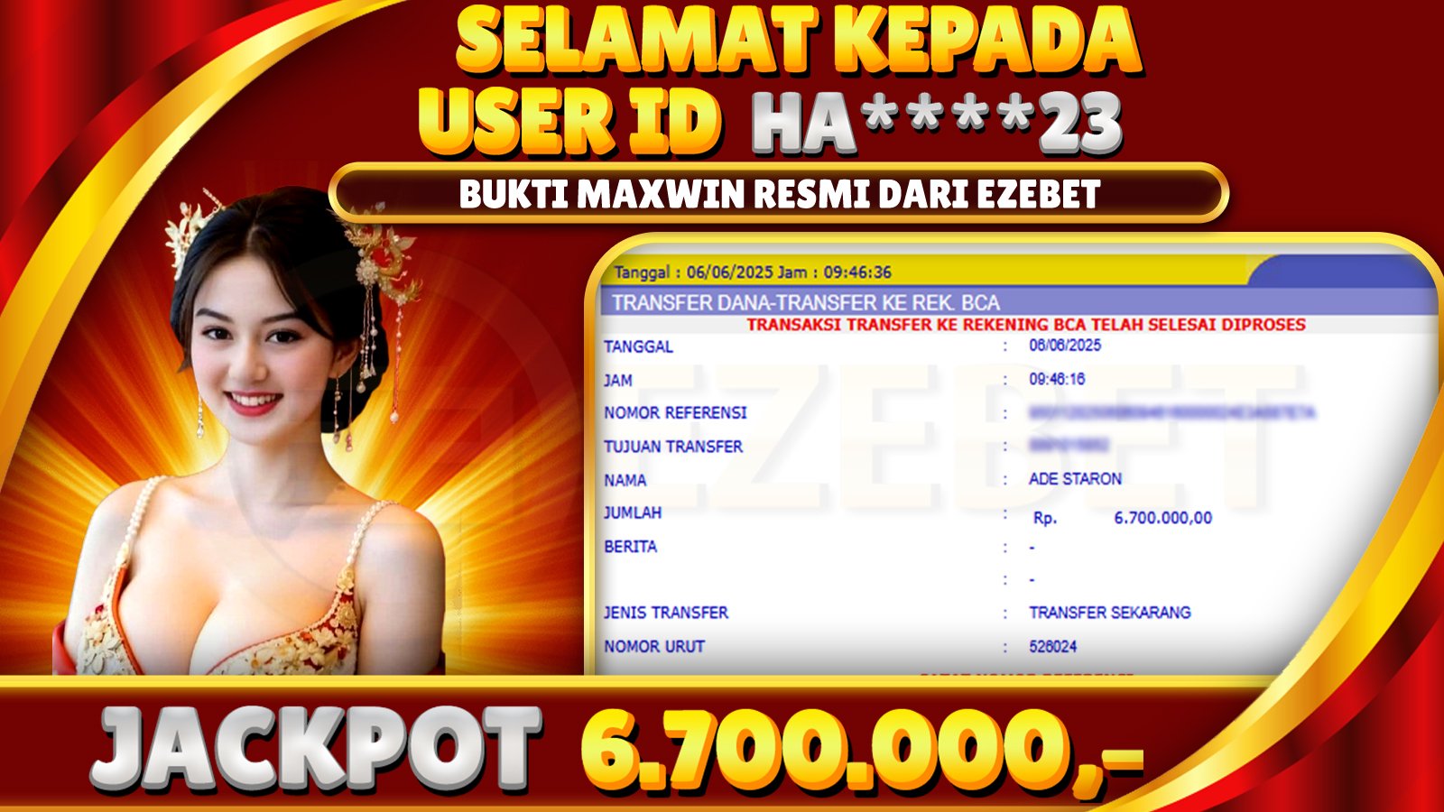 EZEBET KEMENANGAN MEMBER SLOT GAMES MAHJONG WAYS Rp. 6.700.000,- LUNAS