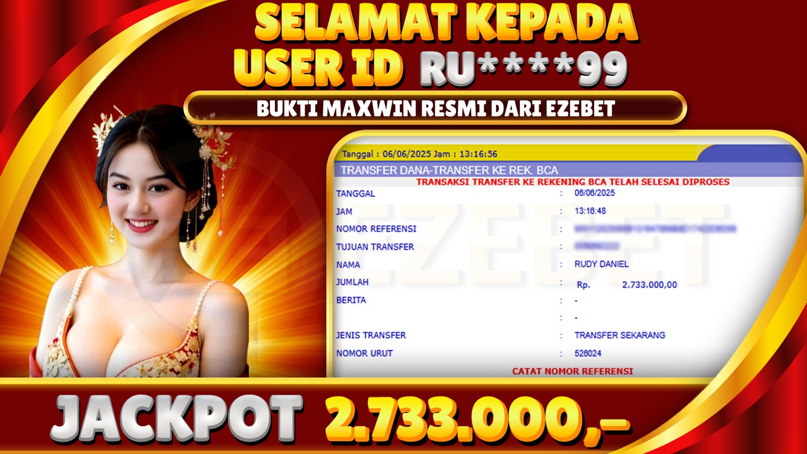 EZEBET KEMENANGAN MEMBER SLOT GAMES MAHJONG WAYS Rp. 2.733.000,- LUNAS