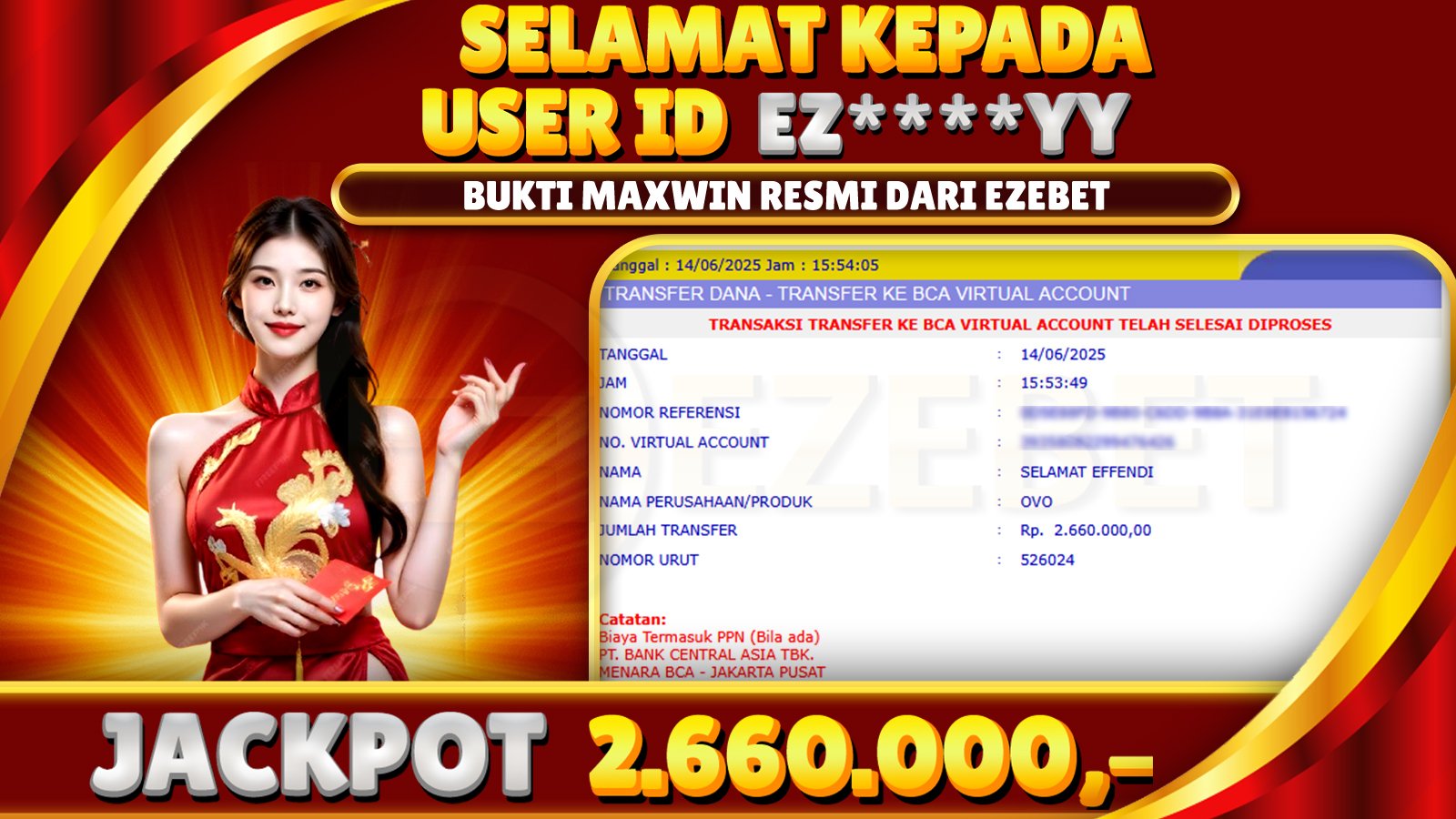 EZEBET KEMENANGAN MEMBER SLOT GAMES WAYS OF THE QILIN Rp. 2.660.000,- LUNAS