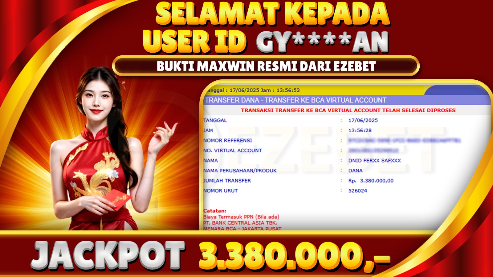 EZEBET KEMENANGAN MEMBER SLOT GAMES MAHJONG WINS 3 Rp. 3.380.000,- LUNAS