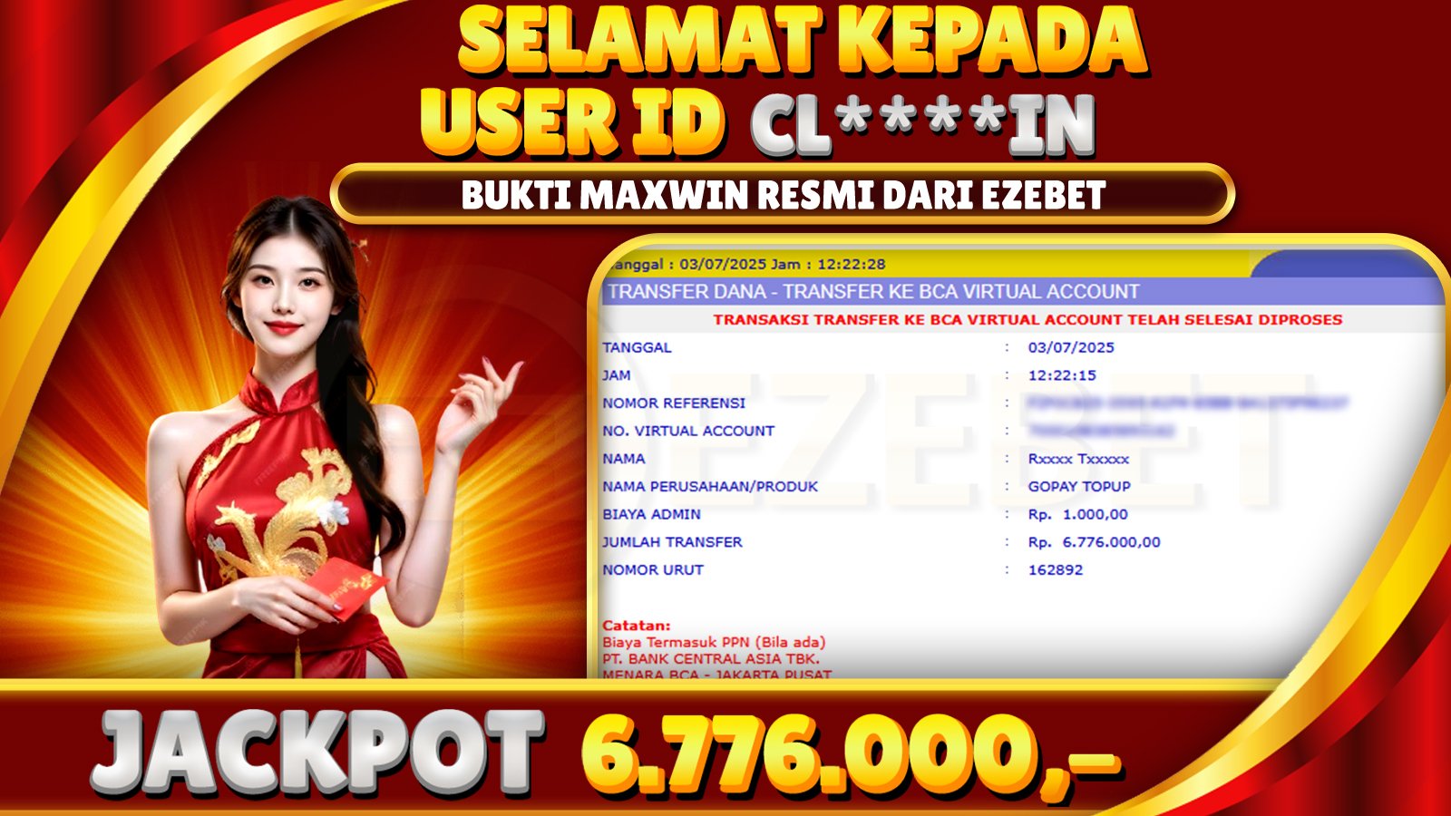 EZEBET KEMENANGAN MEMBER SLOT GAMES WILD WET WIN Rp. 6.776.000,- LUNAS