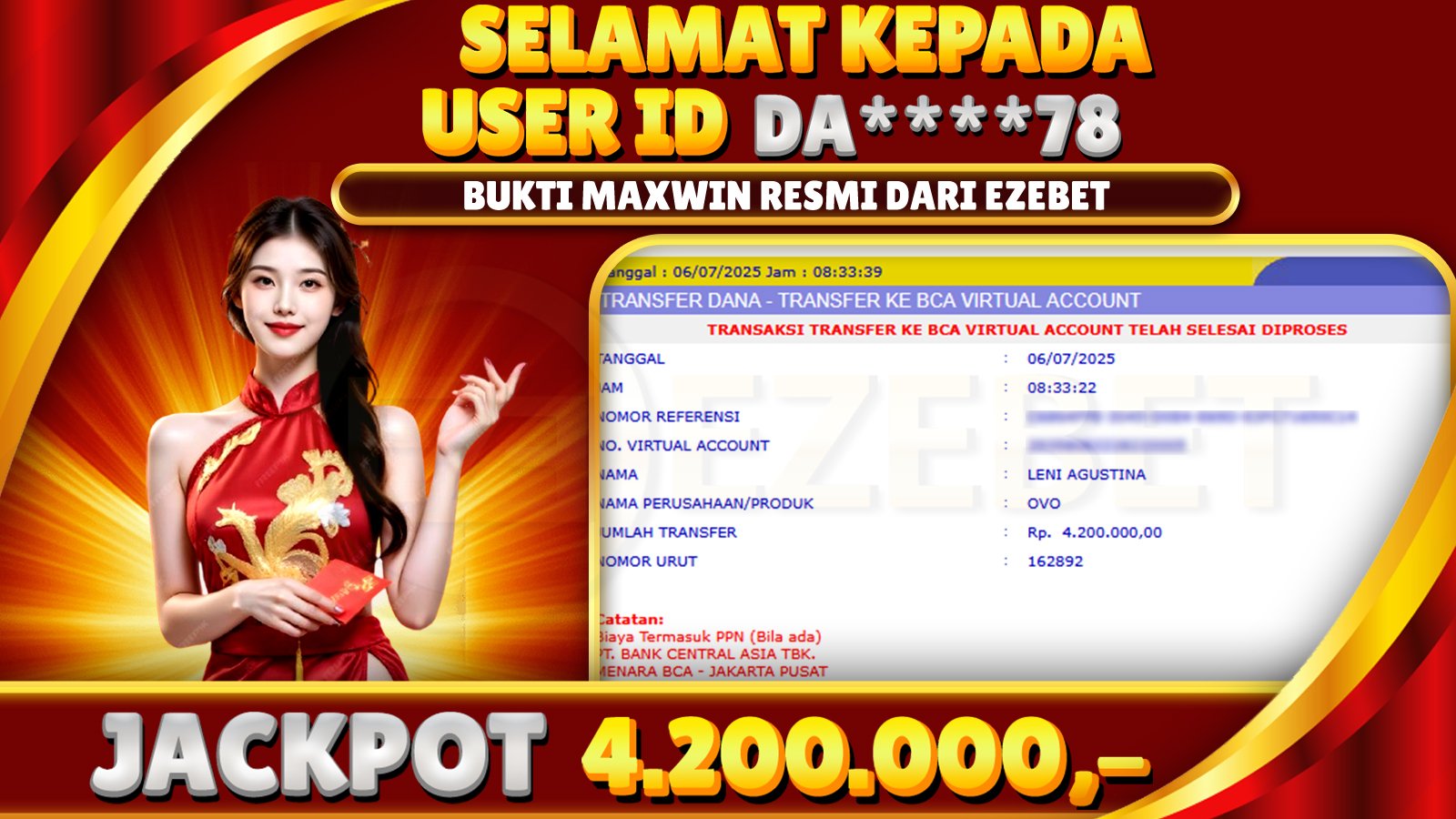EZEBET KEMENANGAN MEMBER SLOT GAMES MAHJONG WINS 3 Rp. 4.200.000,- LUNAS